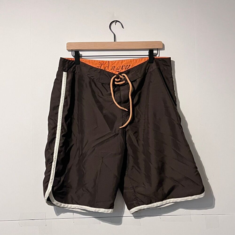 Old Navy Mens Performance Shorts Size L Brown Orange Trim Drawstring 34" Waist